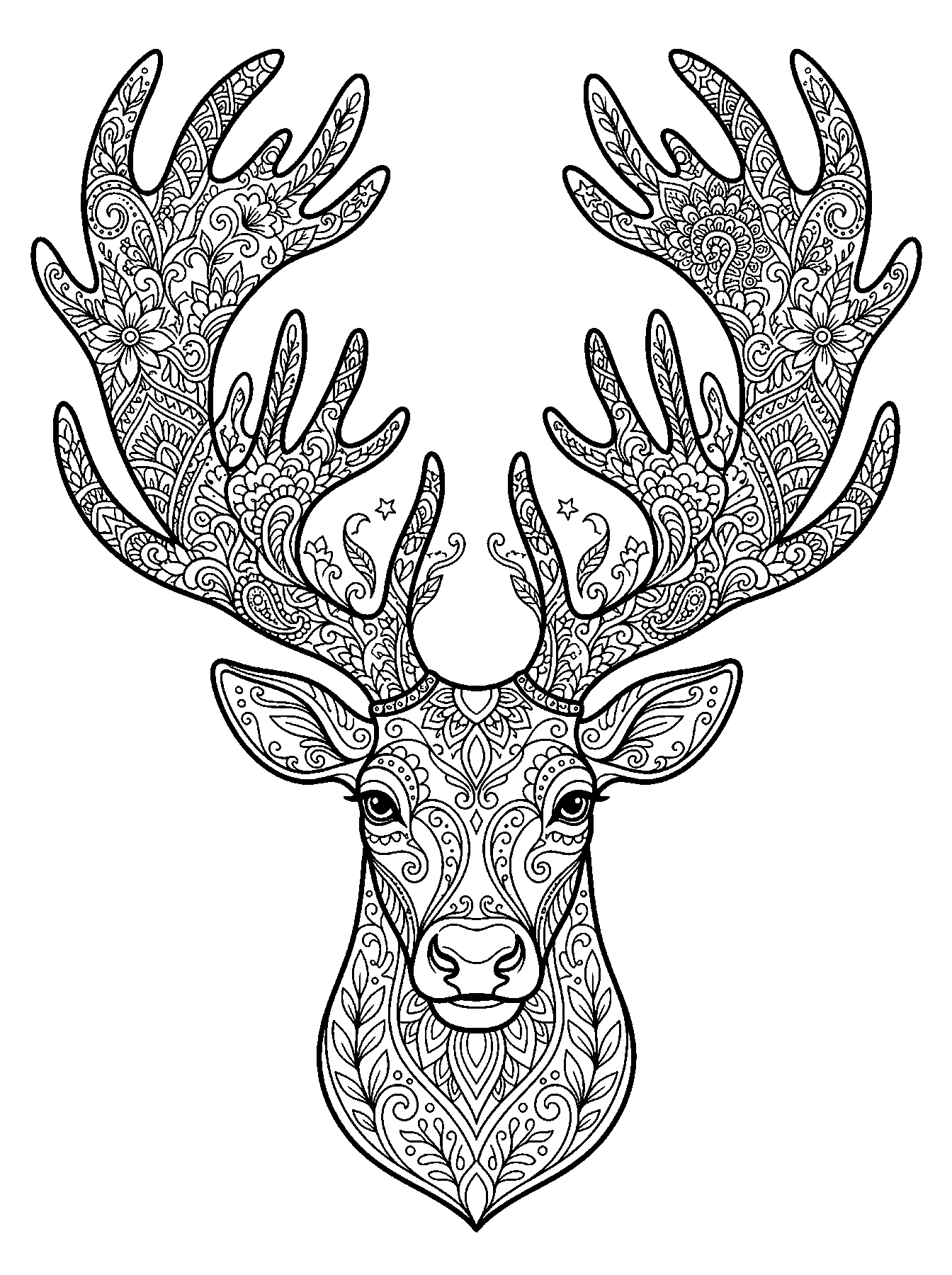 Patterned reindeer coloring page