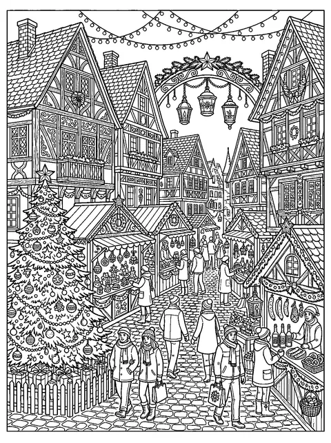 Christmas village street coloring page