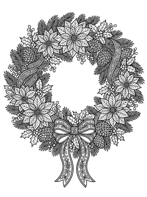 Floral Christmas wreath coloring page