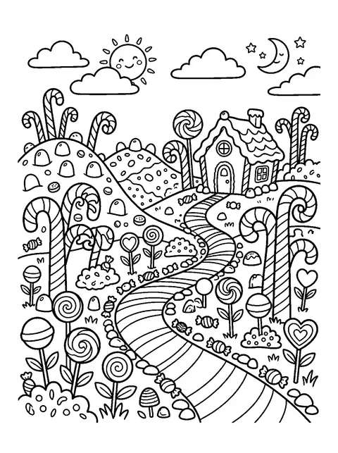 Candy Christmas land coloring page