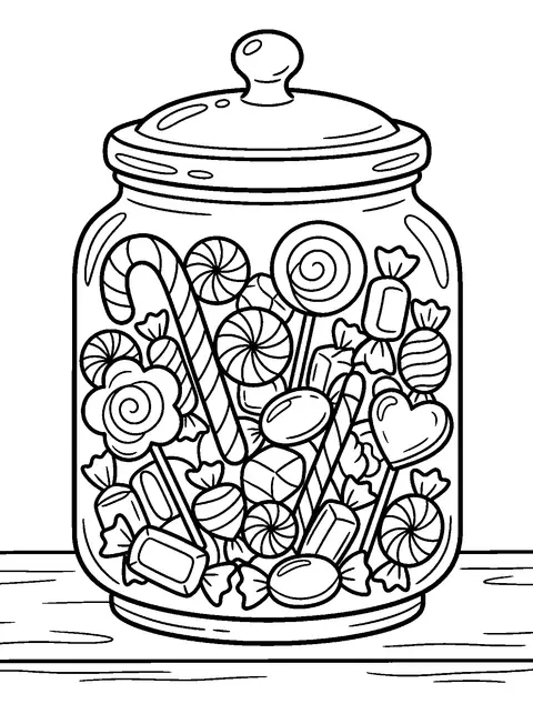 Jar of Christmas sweets coloring page