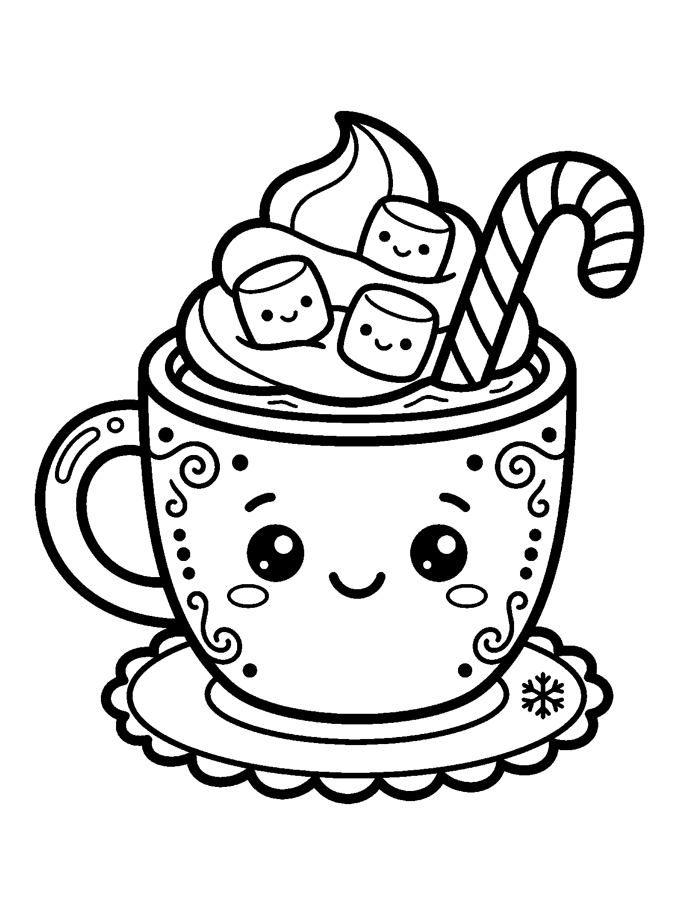 Cute hot cocoa mug coloring page