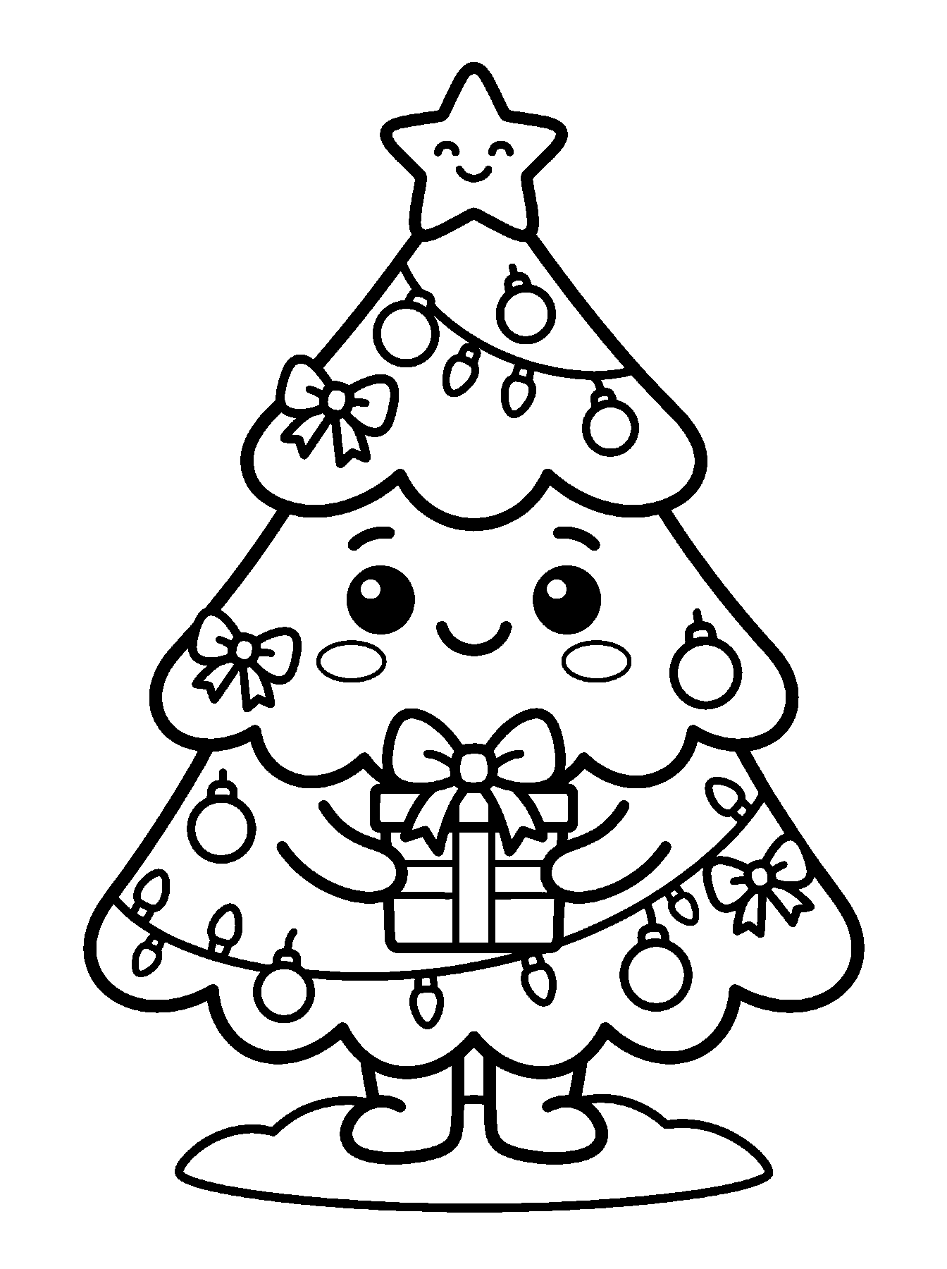Kawaii Christmas tree coloring page
