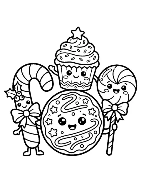 Kawaii Christmas sweets coloring page