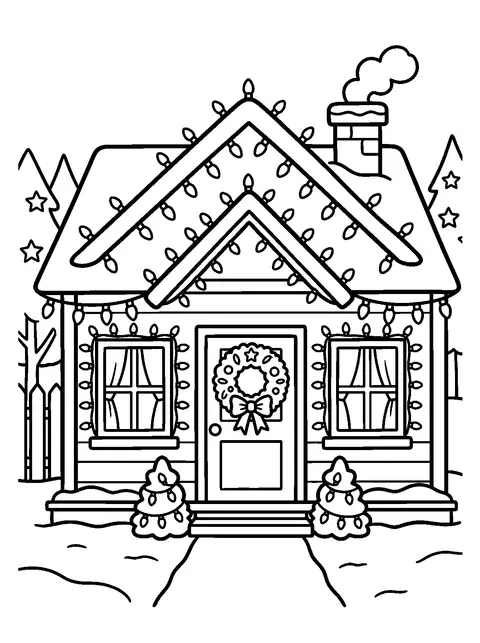 Christmas lights house coloring page