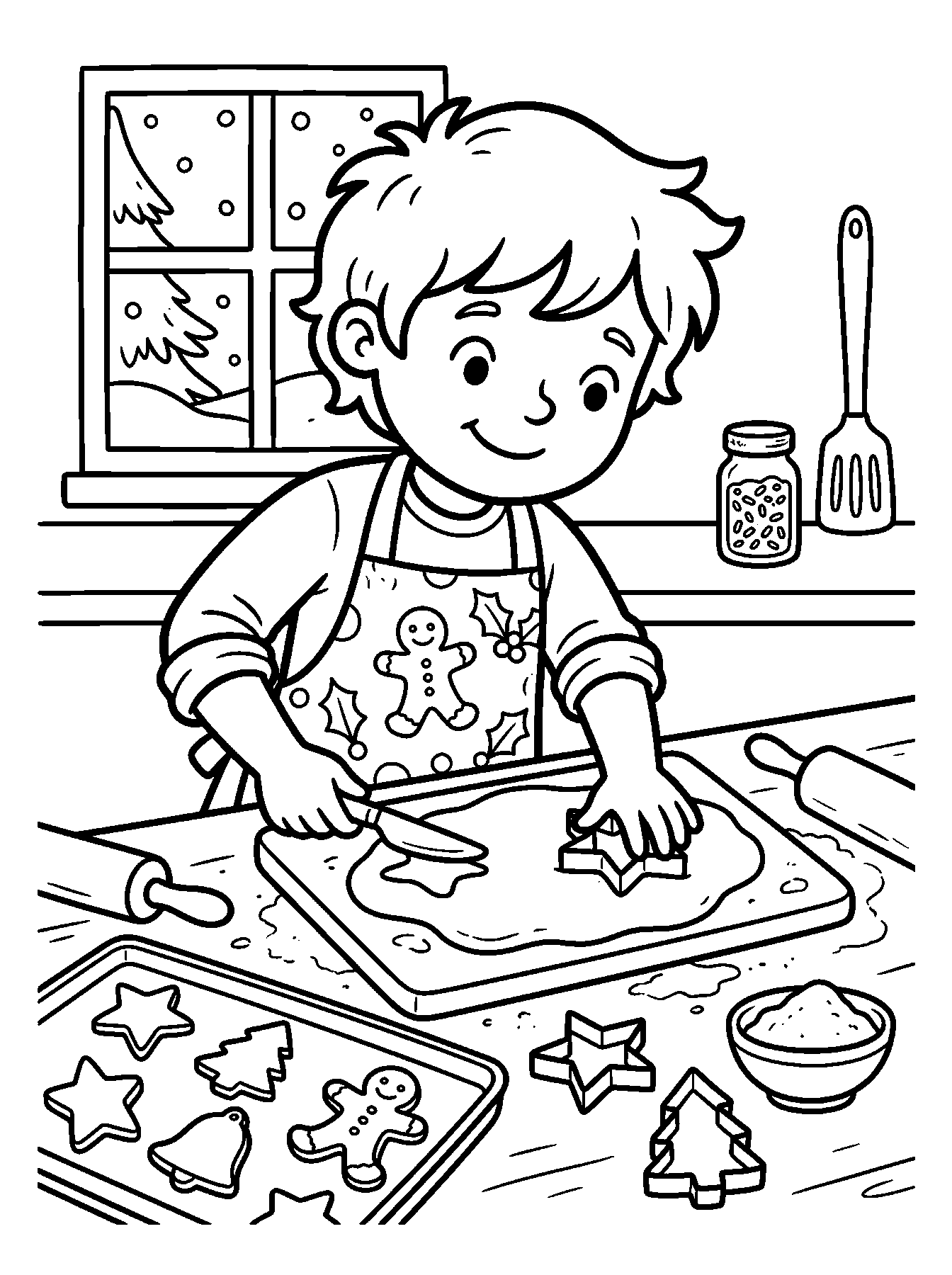 Baking gingerbread coloring page