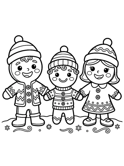 Gingerbread cookie friends coloring page