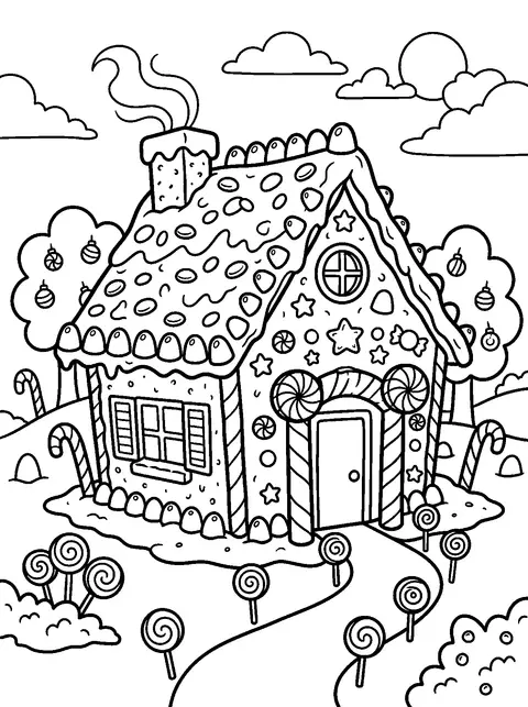 Gingerbread house coloring page