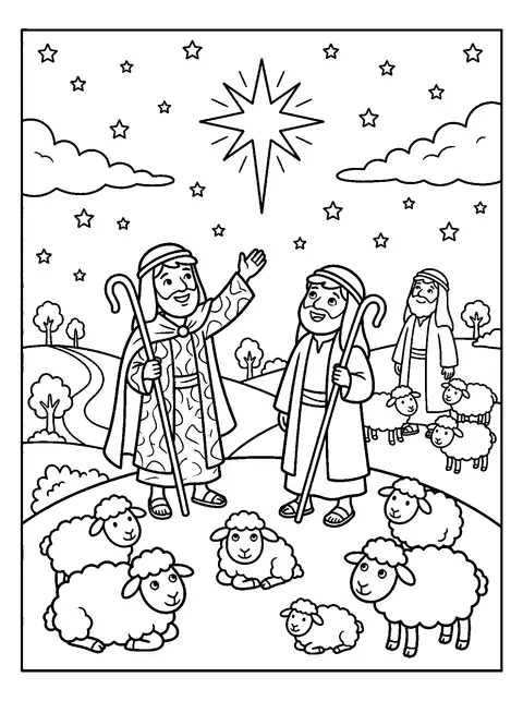 Shepherds and the star coloring page