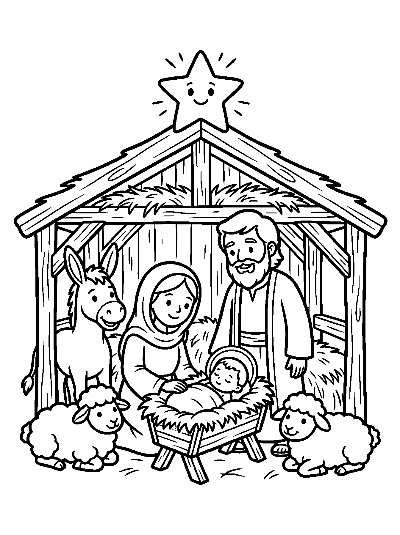 Nativity scene coloring page