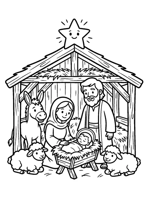 Nativity scene coloring page