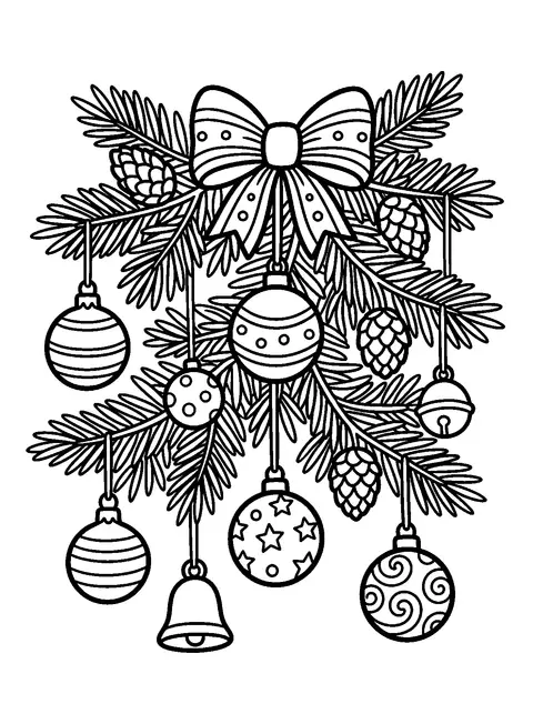 Ornaments on a branch coloring page