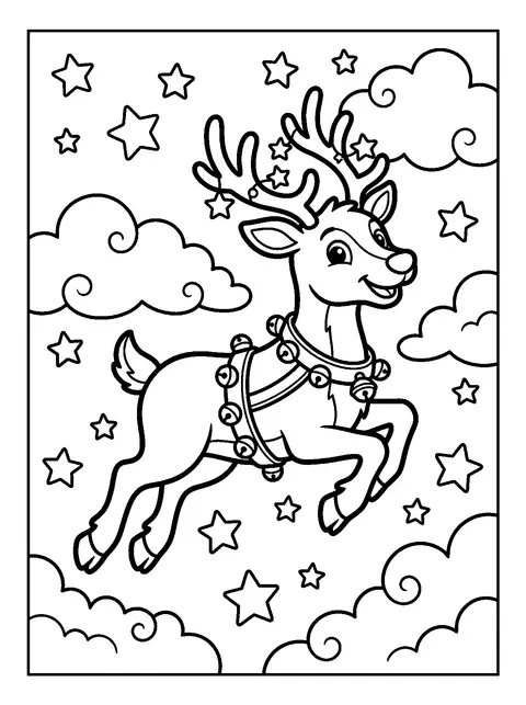 Flying reindeer coloring page