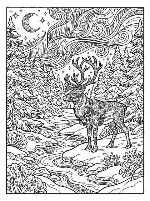 Reindeer in the forest coloring page