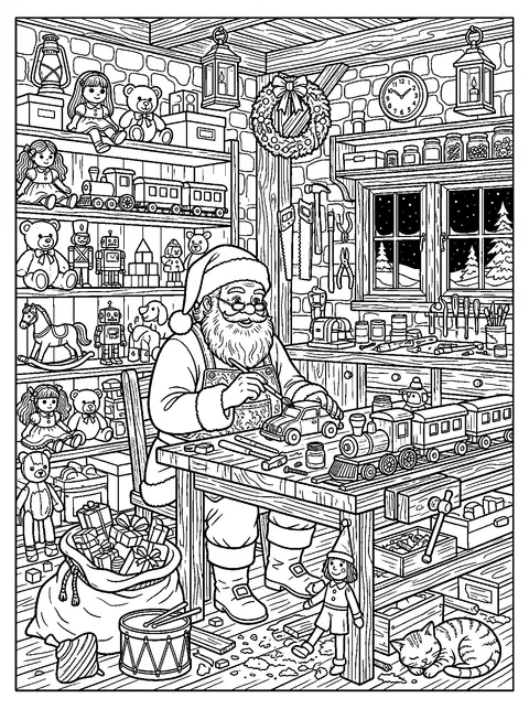 Santa's workshop coloring page