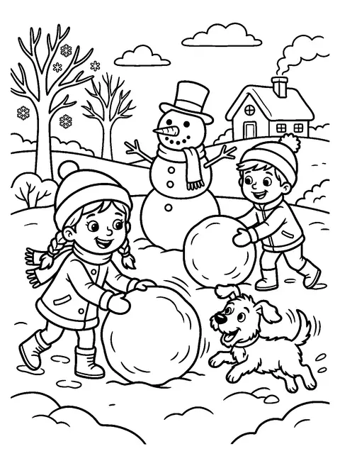 Building a snowman coloring page