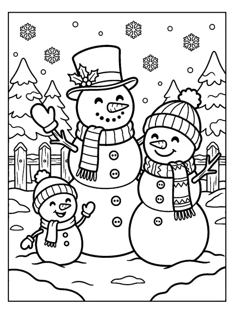 Snowman family coloring page