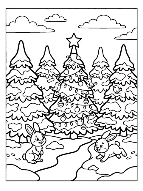 Snowy fir forest coloring page