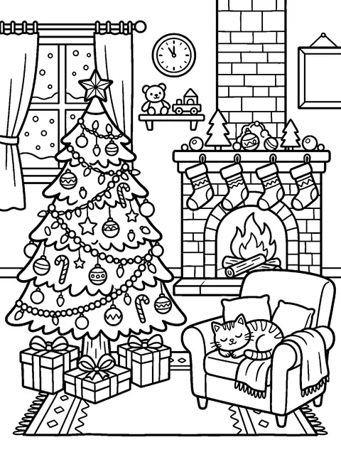 Tree in the living room coloring page