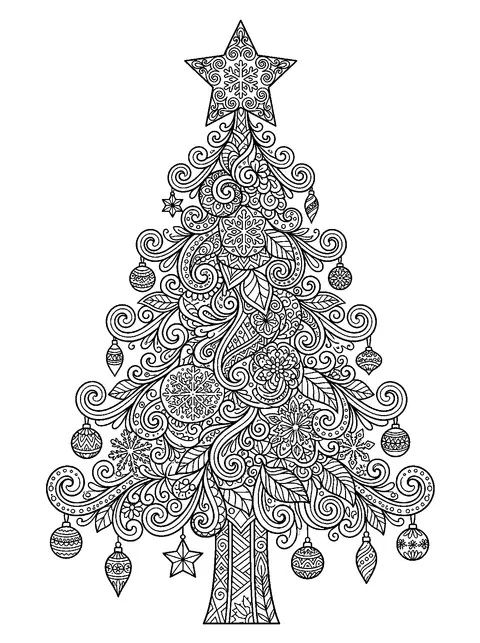 Patterned Christmas tree coloring page