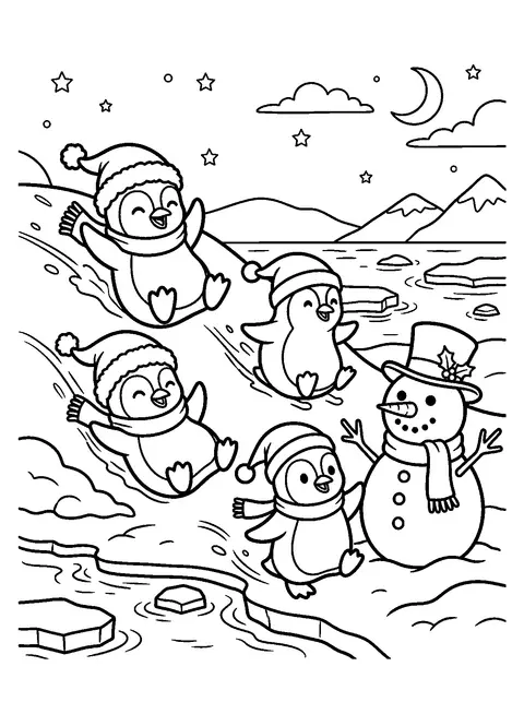 Penguins on the ice coloring page