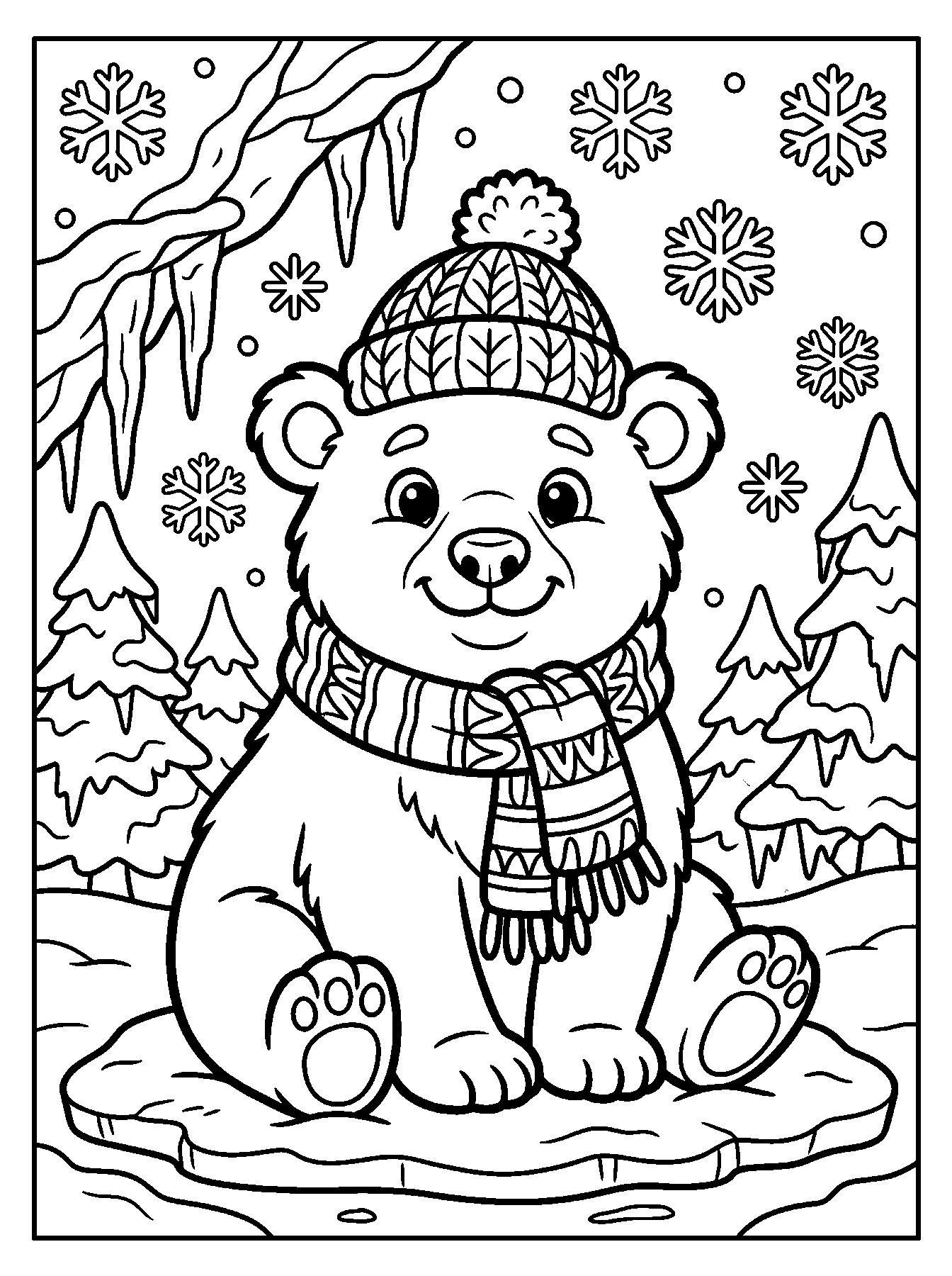 Polar bear in a scarf coloring page