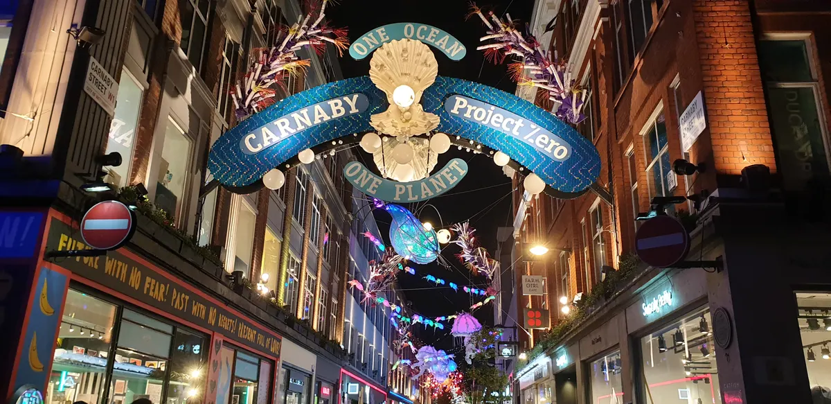Carnaby Street Christmas lights with the Project Zero ocean theme