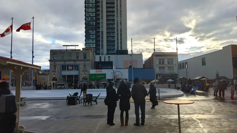 Carl Zehr Square and the skating rink at the Christkindl Market, Kitchener