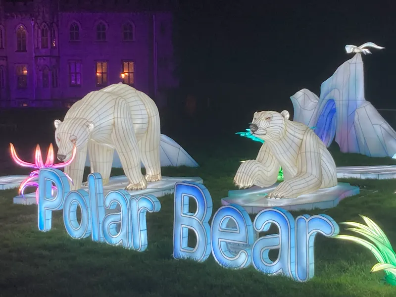 Illuminated polar bear lanterns at Cardiff Winter Wonderland in Cardiff Castle