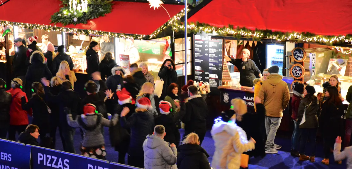 Busy food stall at Edinburgh's Christmas Market