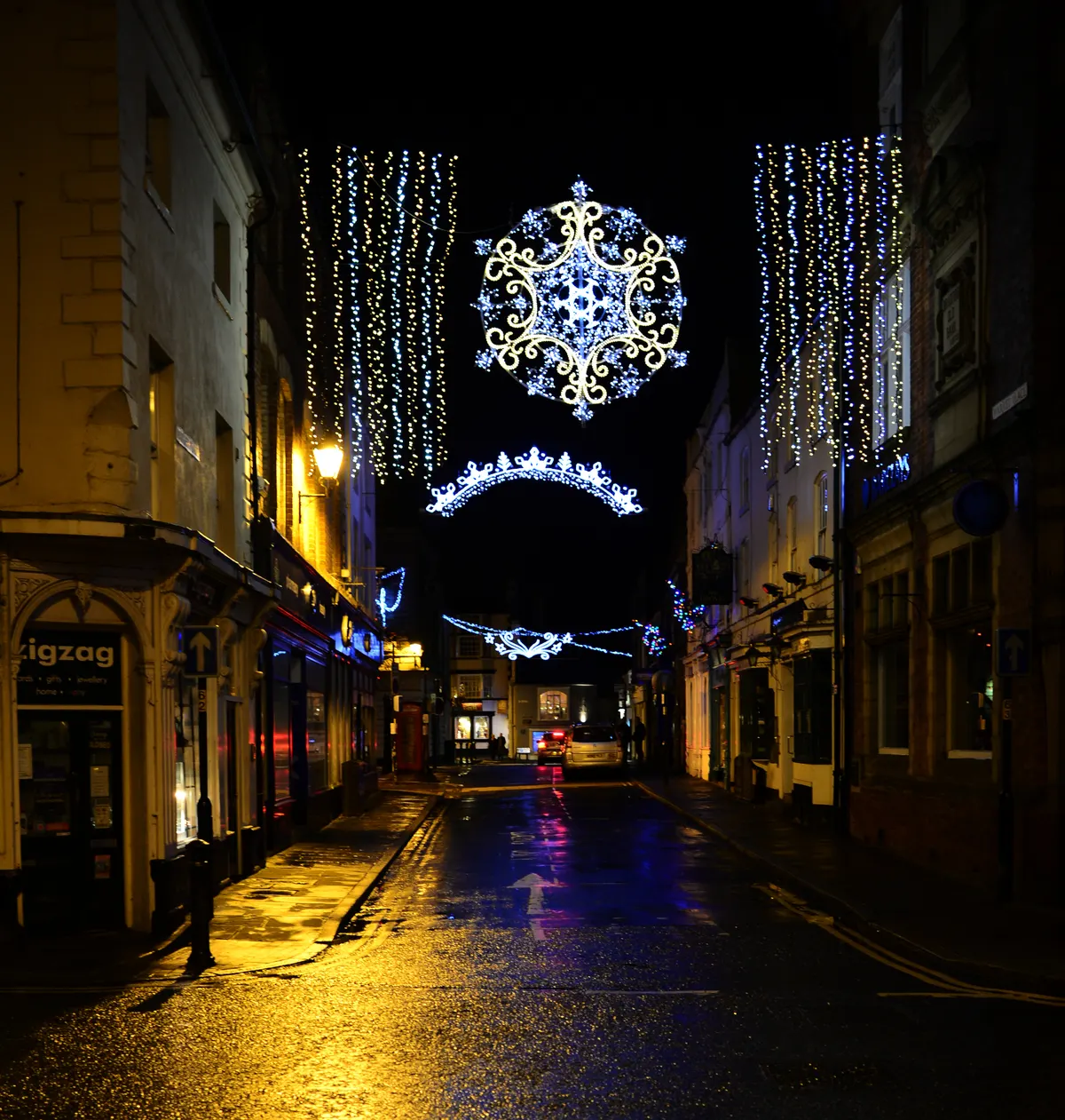 Christmas lights over Market Place in Knaresborough