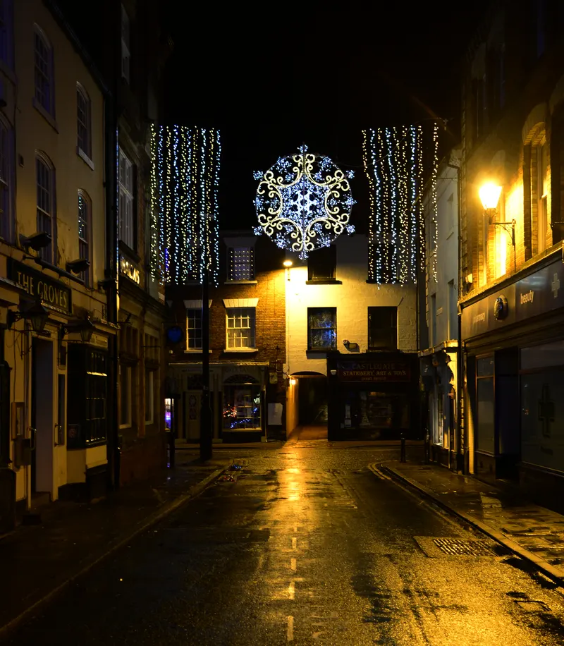 Snowflake Christmas lights in Knaresborough town centre