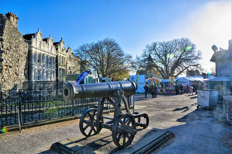 Market stalls in the castle gardens at Rochester Christmas Market
