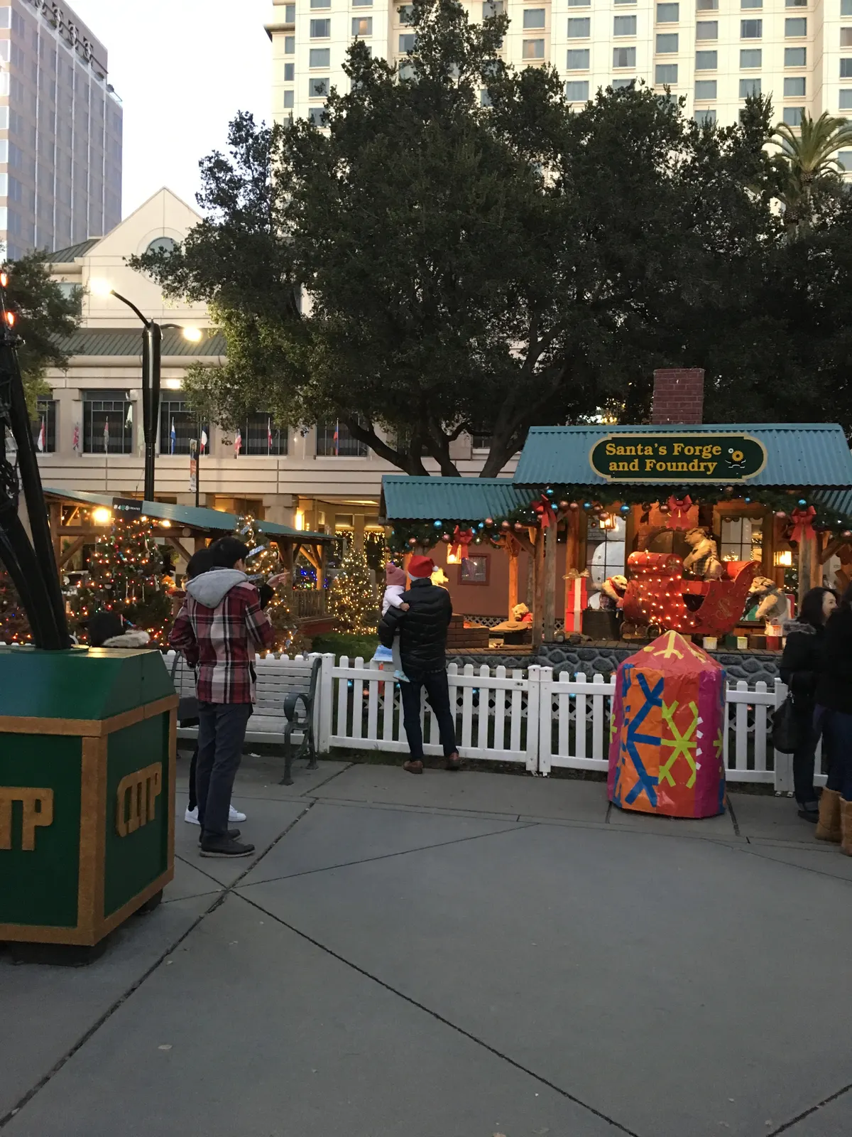 Santa's Forge and Foundry with Christmas trees at Christmas in the Park in San Jose